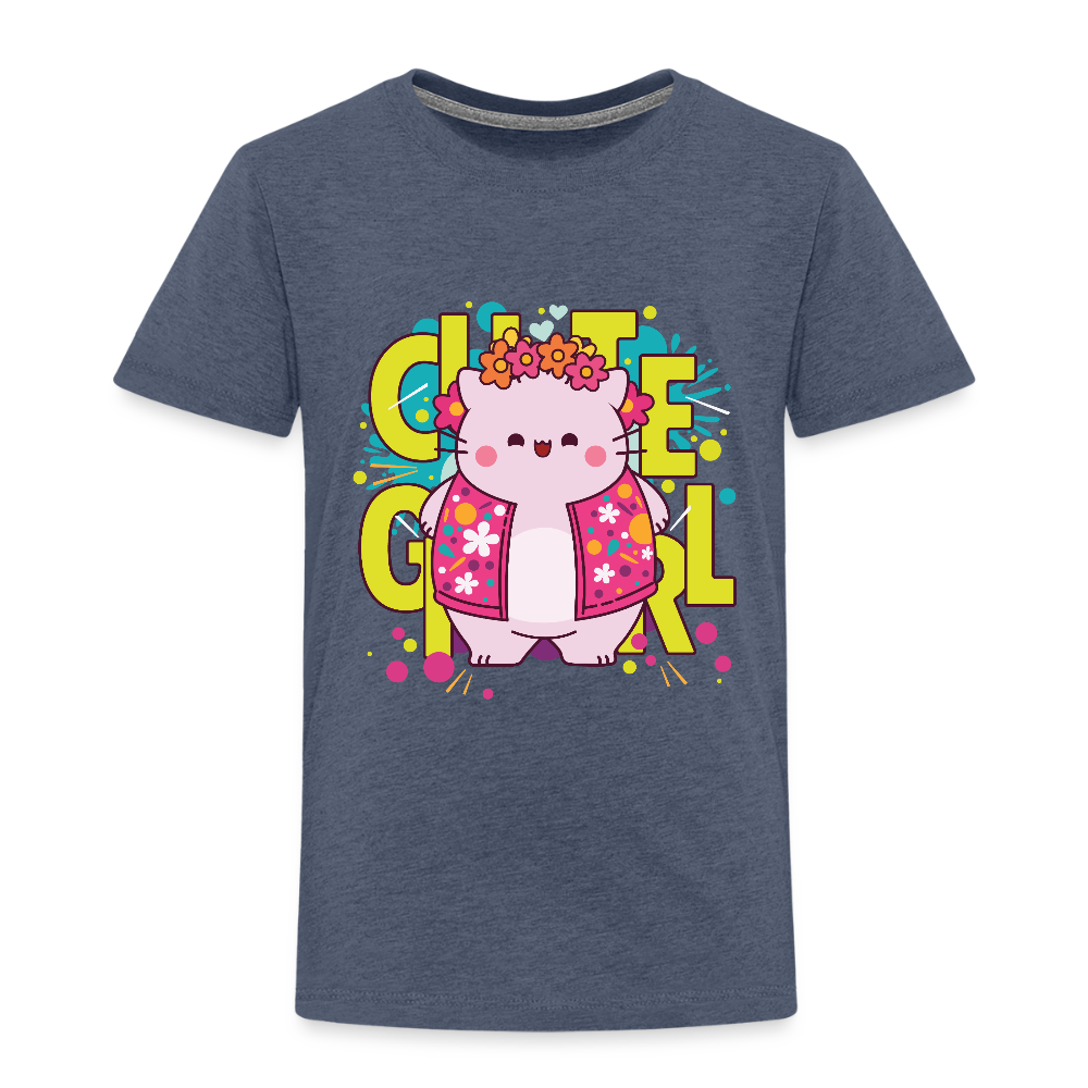Pembe the Pink Cat Kids' Premium T-Shirt - heather blue