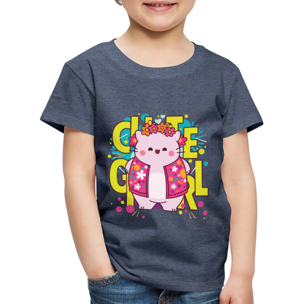 Pembe the Pink Cat Kids' Premium T-Shirt - heather blue