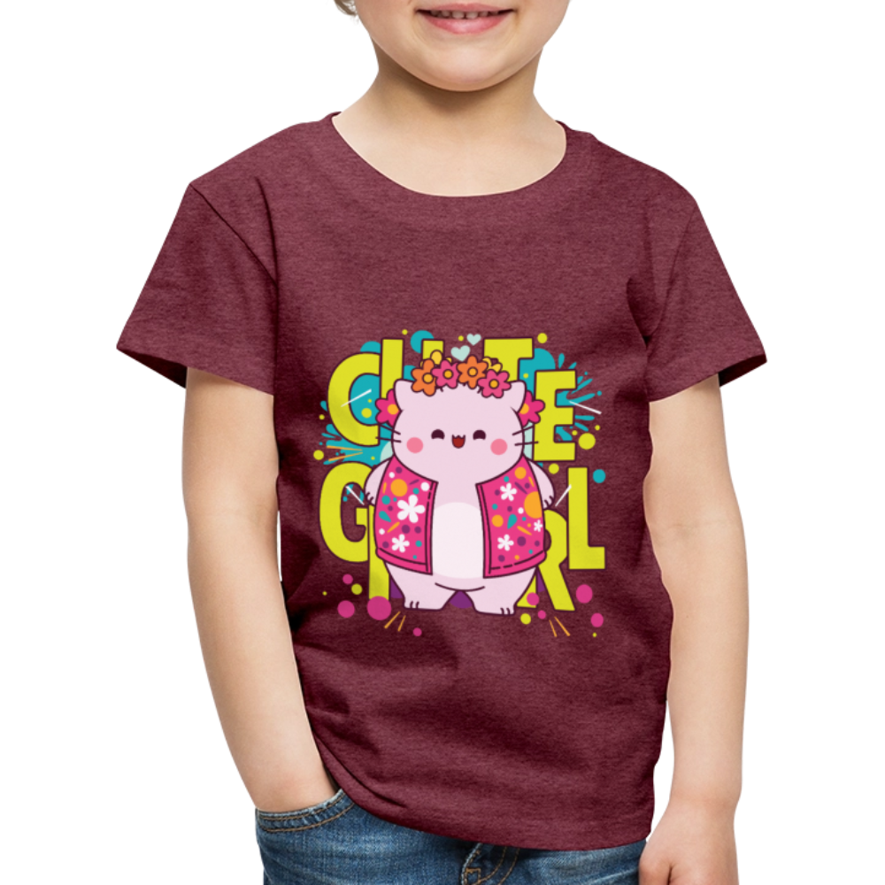 Pembe the Pink Cat Kids' Premium T-Shirt - heather burgundy